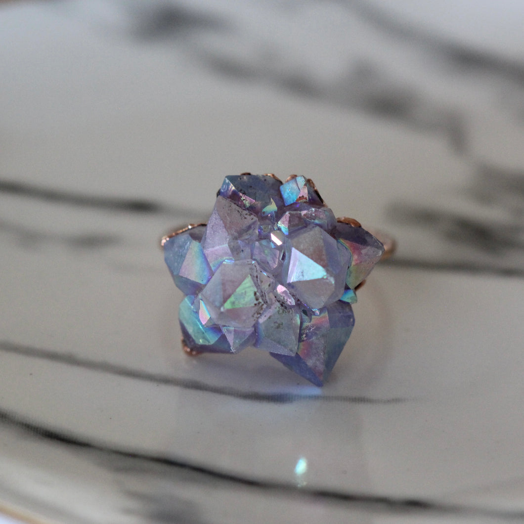 Amethyst aura rosette ring