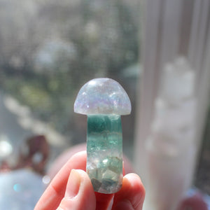 Polished fluorite mushroom